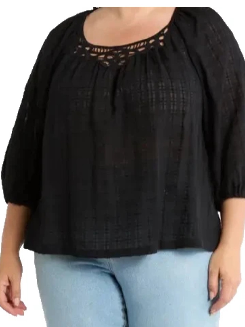 Max Studio Crochet Trim Top Black 3X Blouse